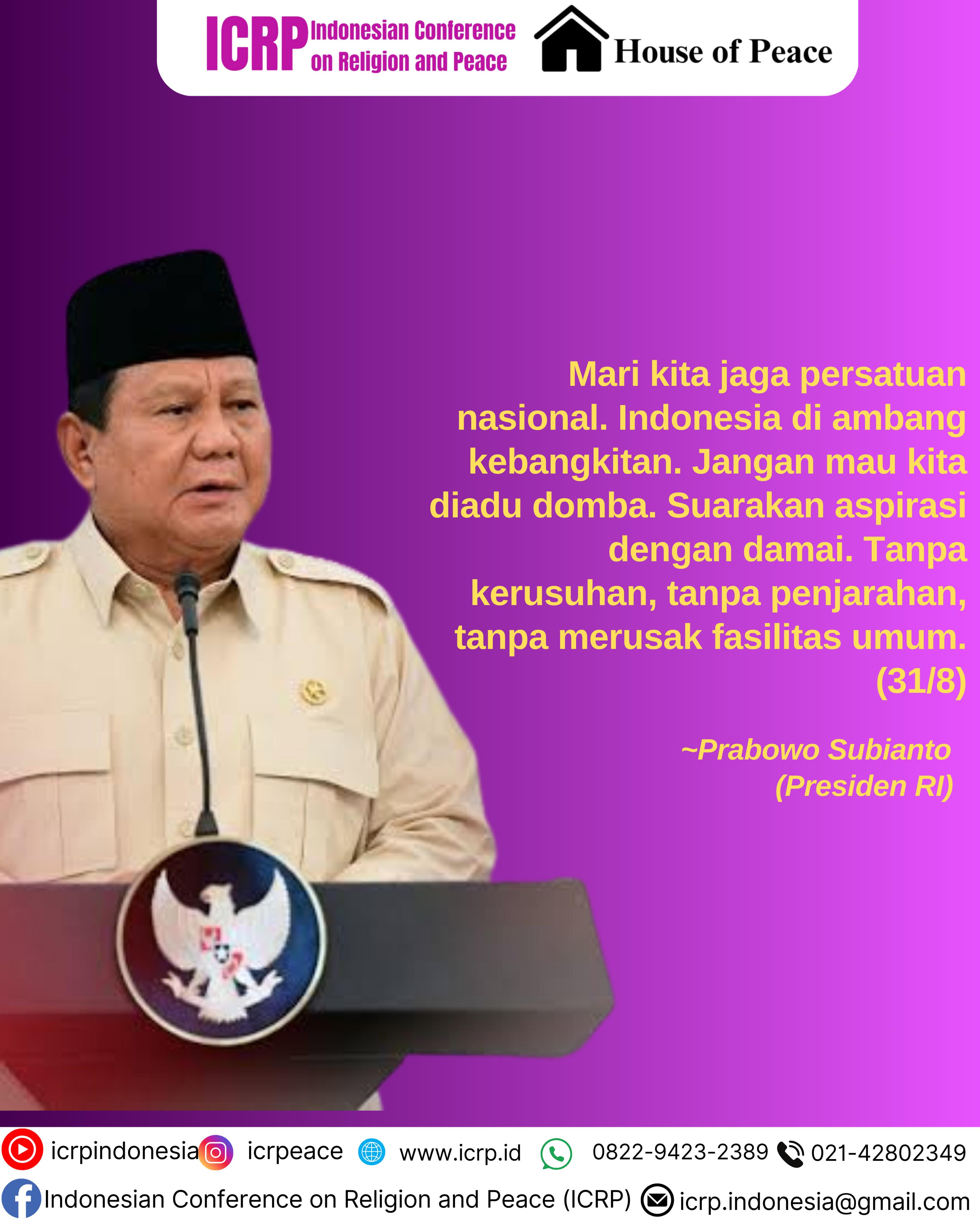 Ajakan Presiden Prabowo Subianto Tentang Persatuan Nasional