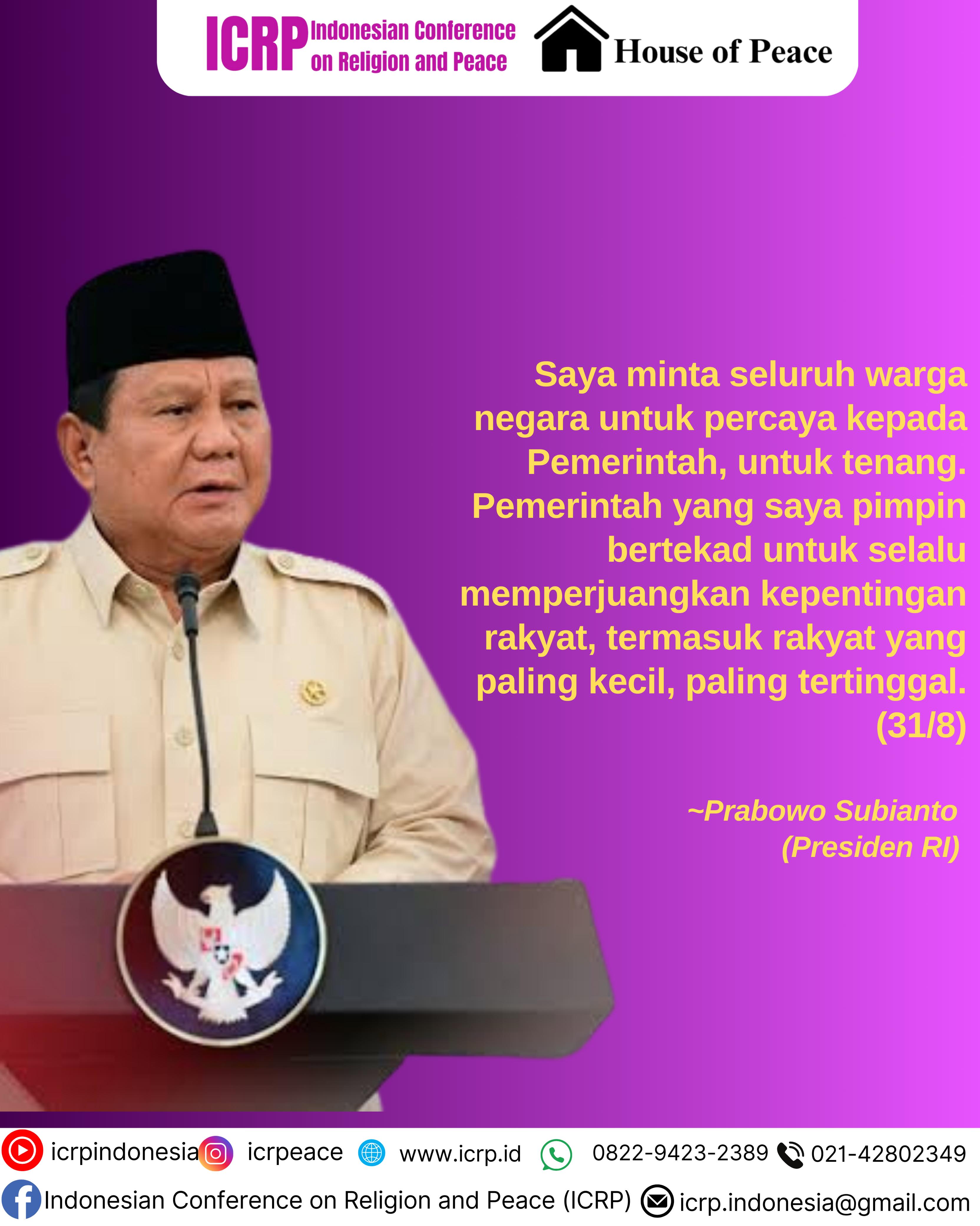 Presiden Prabowo Subianto Minta Masyarakat Percaya Pemerintah